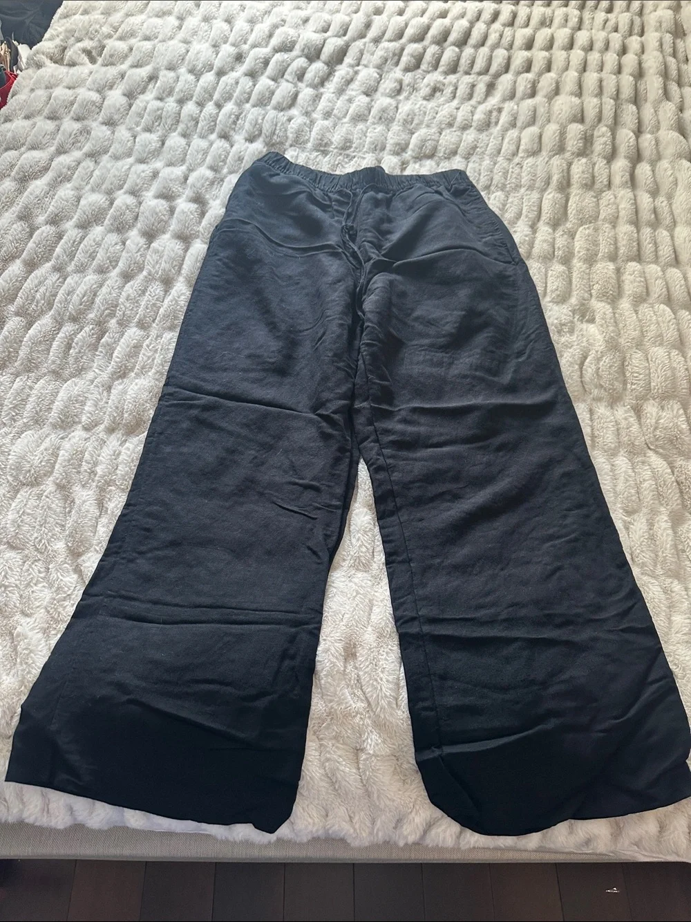 H&M Black Wide-Leg Pull-On Joggers Womens Medium Linen